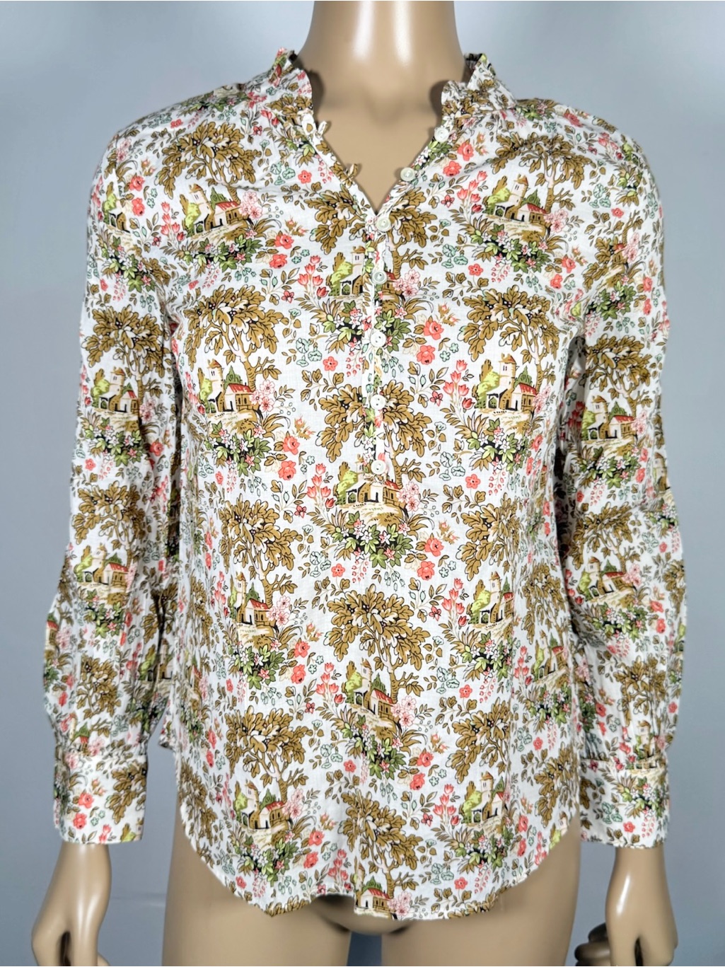 Talbots Women’s Nwt Petite P Cottage Floral Button-Up Blouse Ruffle Long Sleeve
